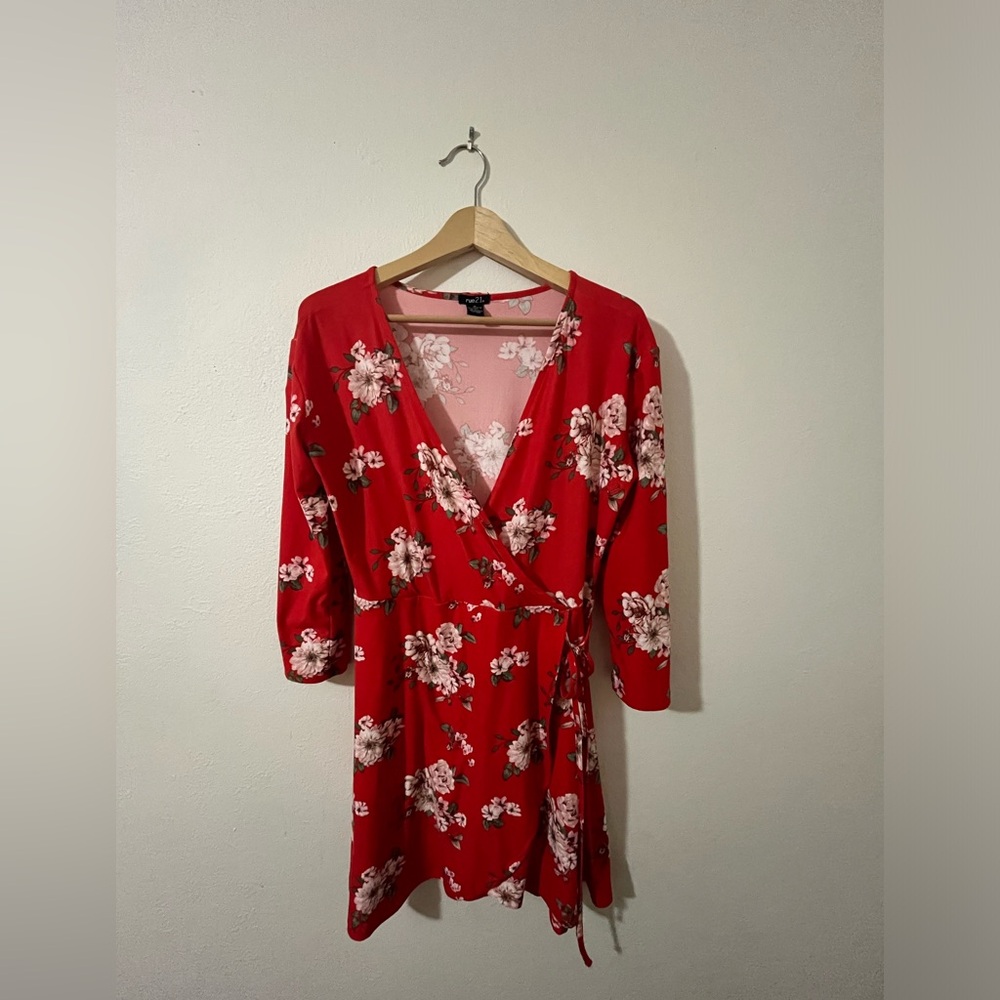Red floral Rue 21 wrap dress